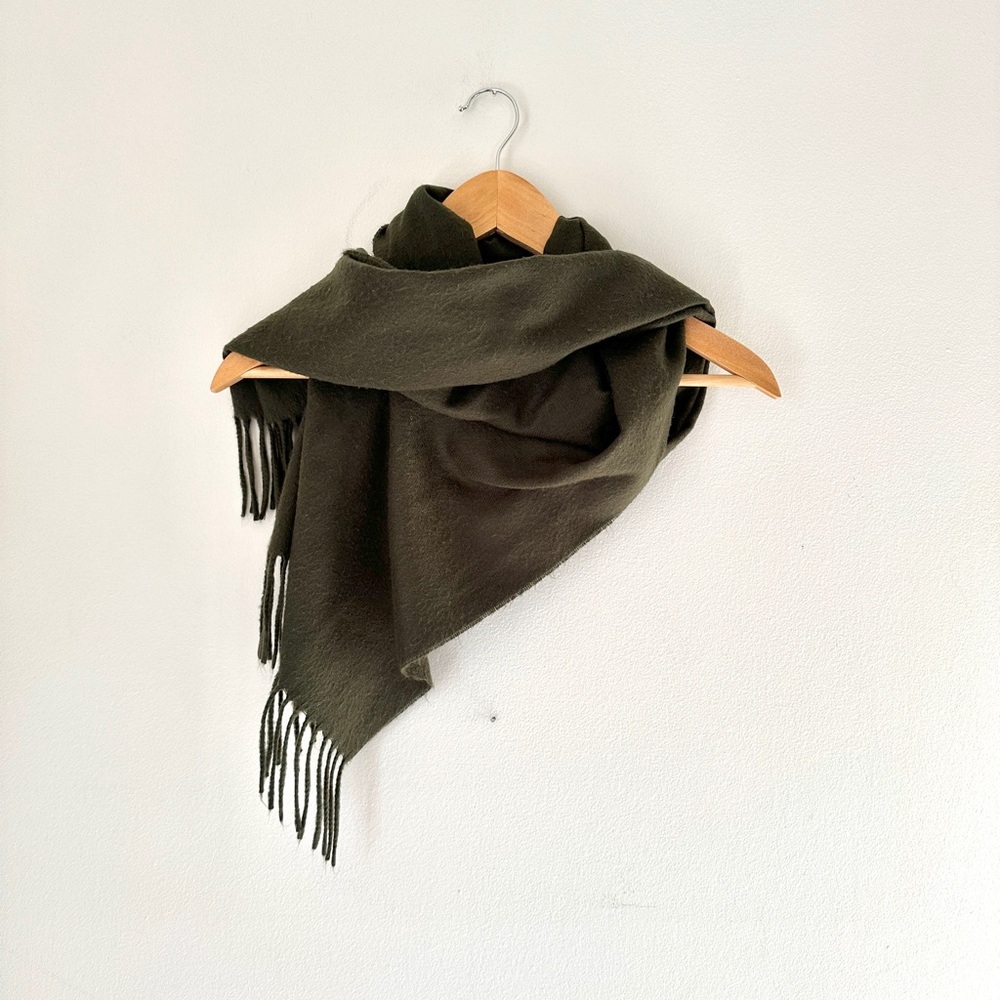 CHRISTIAN DIOR  Scarf Green Fringe Made in Japan Size  11' x 48' Quiet Luxury